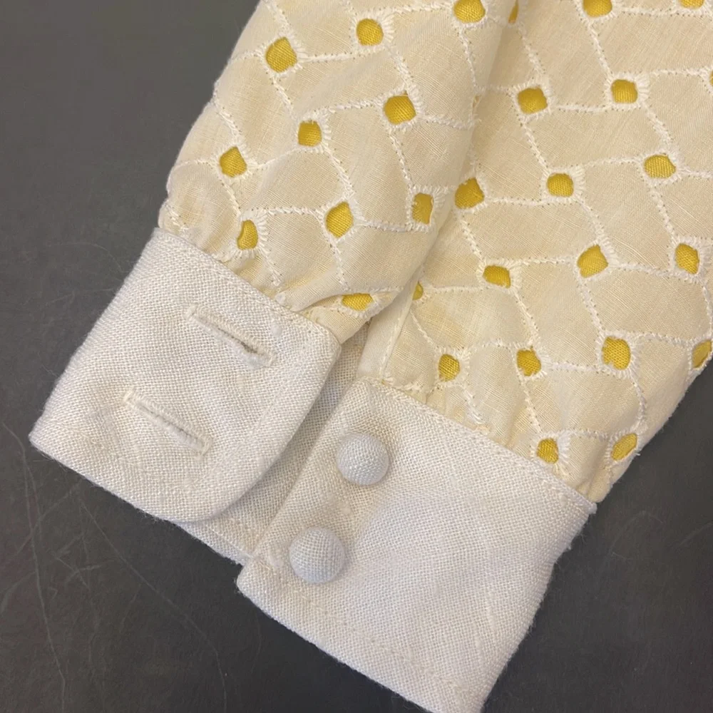 Vintage Maxi White and Yellow Eyelet Dress